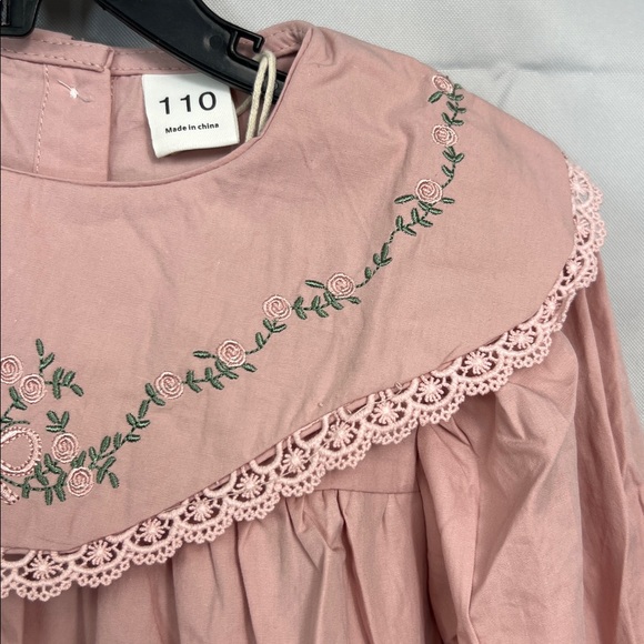 Dudu Cream dusty rose embroidered bib collar long sleeve dress size 5-6 NEW - Picture 7 of 15